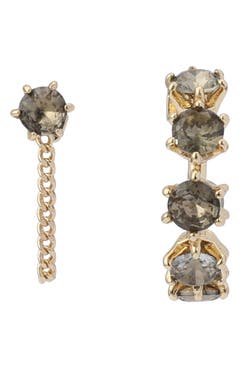 Alexis Bittar Mismatched Double-Drop Earrings - Green Crystal / Gold Tone - NEW