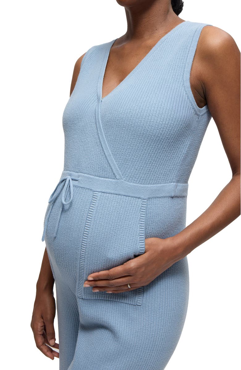 Ingrid & Isabel Luxe Sweater Maternity Jumpsuit, Alternate, color, Blue Gray