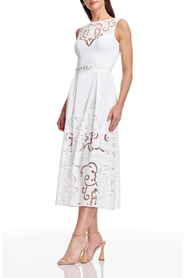 Colton Cutwork Detail Cotton Cocktail Midi Dress, Alternate, color, WHITE