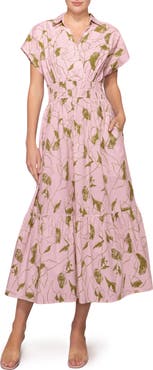 MELLODAY Short Sleeve Poplin Tiered Midi Dress