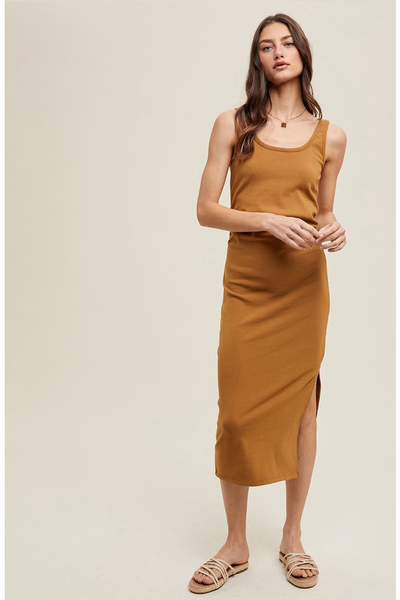 Side Ruched Knit Midi Dress, Alternate, color, CAMEL