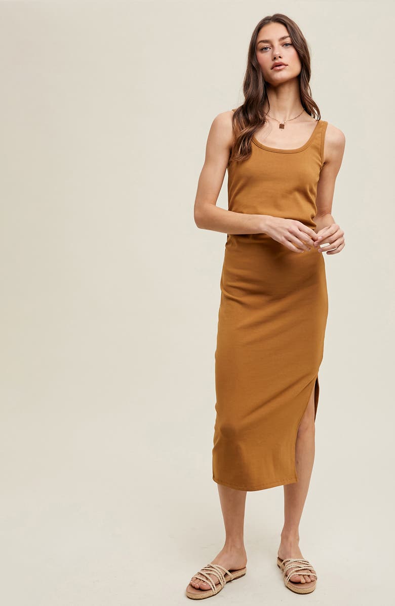 WISHLIST Side Ruched Knit Midi Dress, Alternate, color, Camel