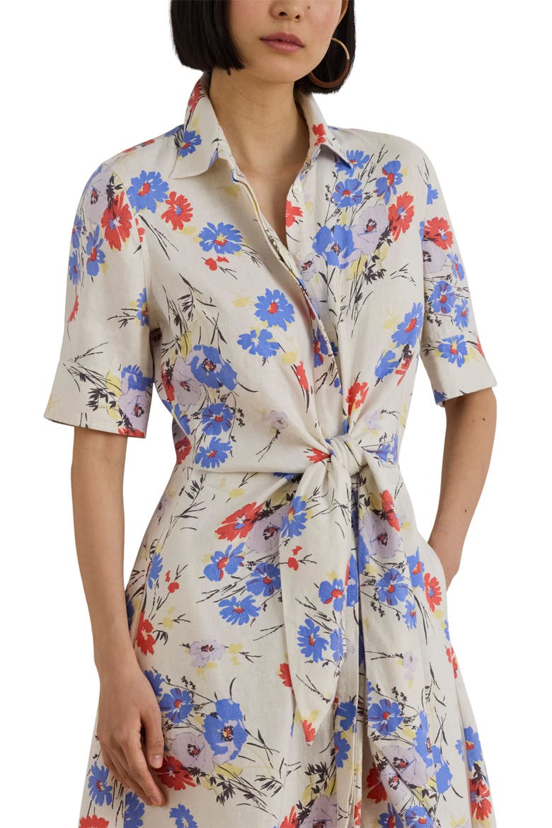 Floral Linen Shirtdress, Alternate, color, CREAM MULTI