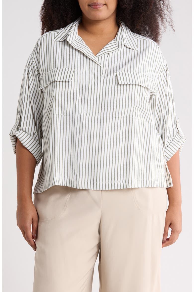 Stripe Utility Pocket Shirt, Main, color, OFF WHITE/ OLIVE STRIPE