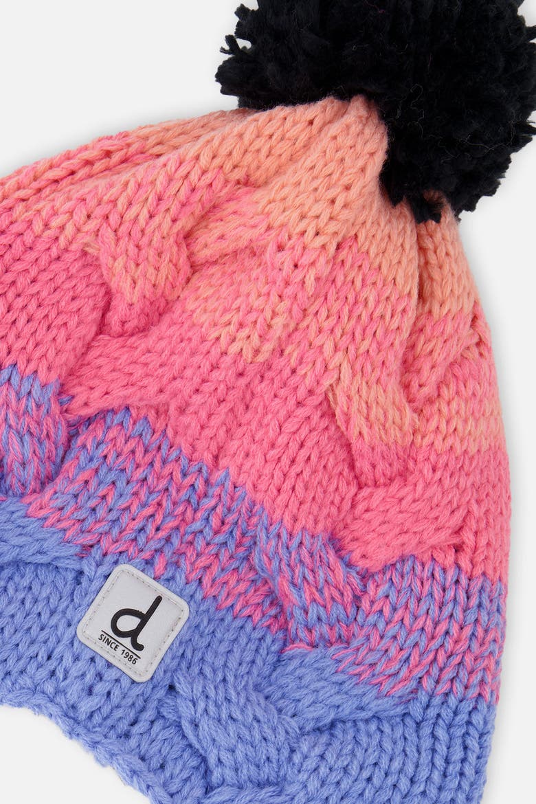 Winter Peruvian Gradient Fleece-Lined Pompom Knit Hat, Alternate, color, Blue and Pink Gradient