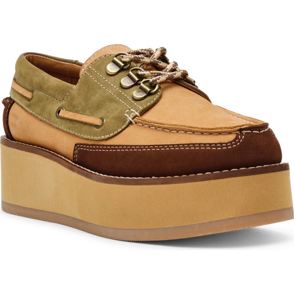 Steve Madden Benett Platform Boat Shoe In Olive/brown