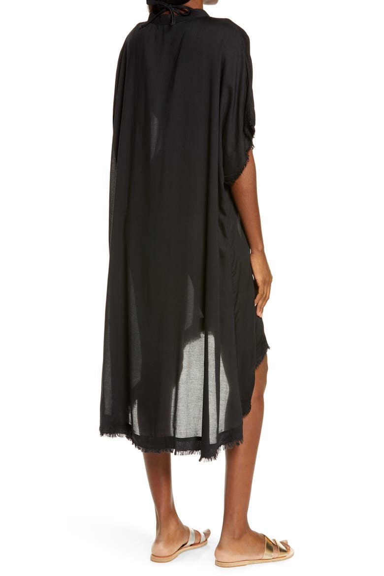 Fray Edge Cover-Up Caftan, Alternate, color, BLACK