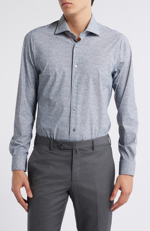 Zanella Jagged Heathered Herringbone Print Knit Nylon Blend Dress Shirt in Grey 