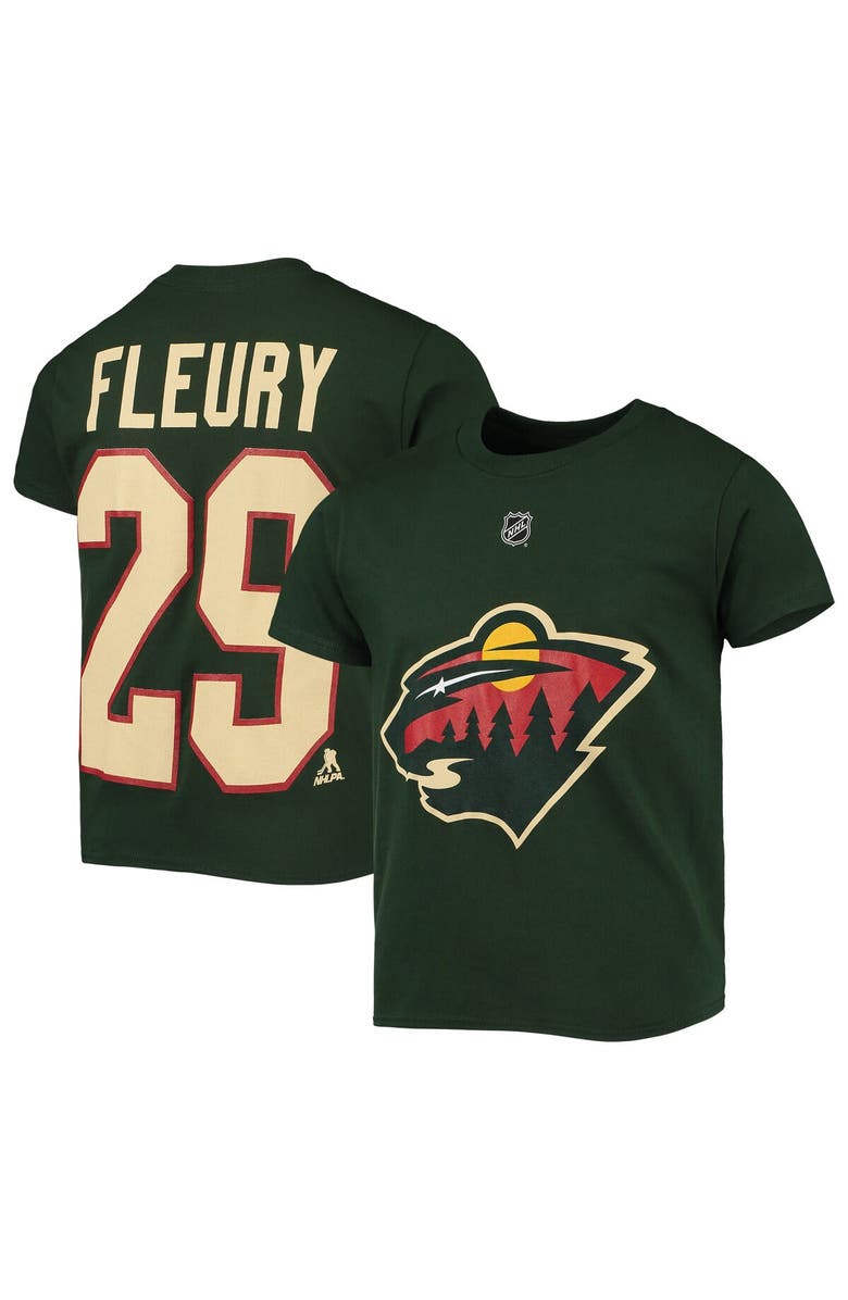 Outerstuff Youth Marc-Andre Fleury Green Minnesota Wild Player Name & Number T-Shirt, Main, color, 