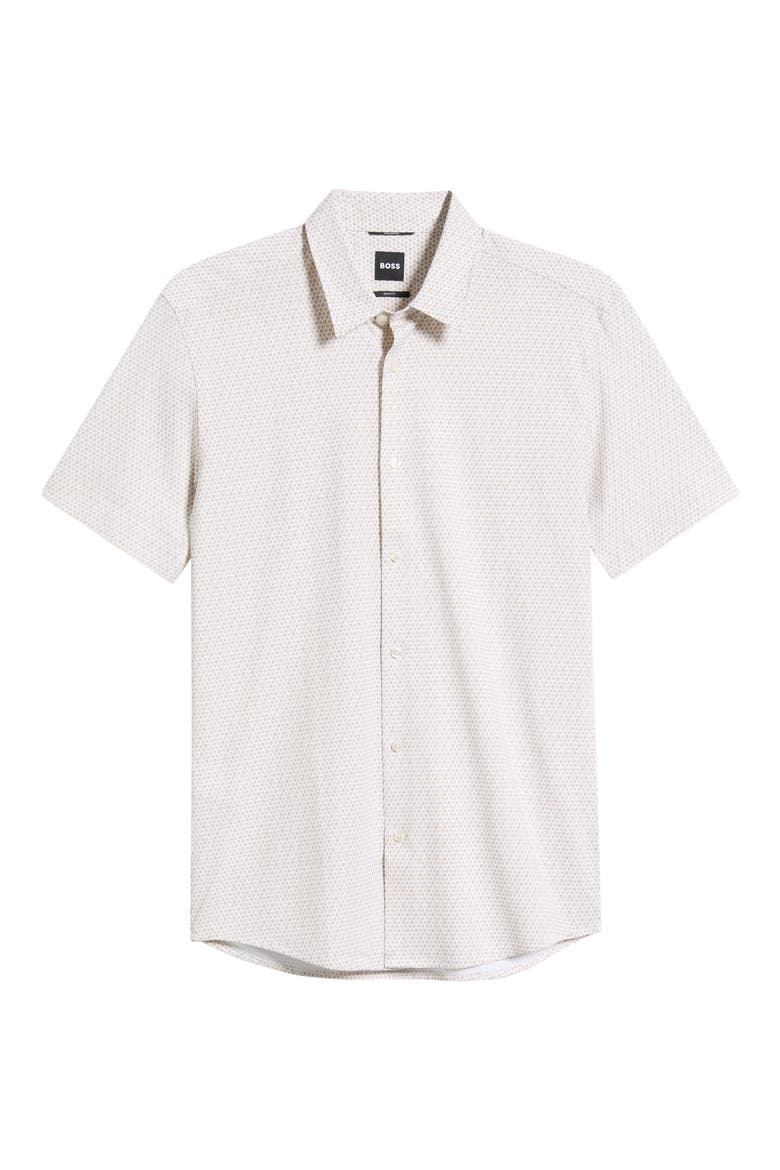 Roan Print Button-Up Cotton Blend Shirt, Main, color, OPEN BEIGE