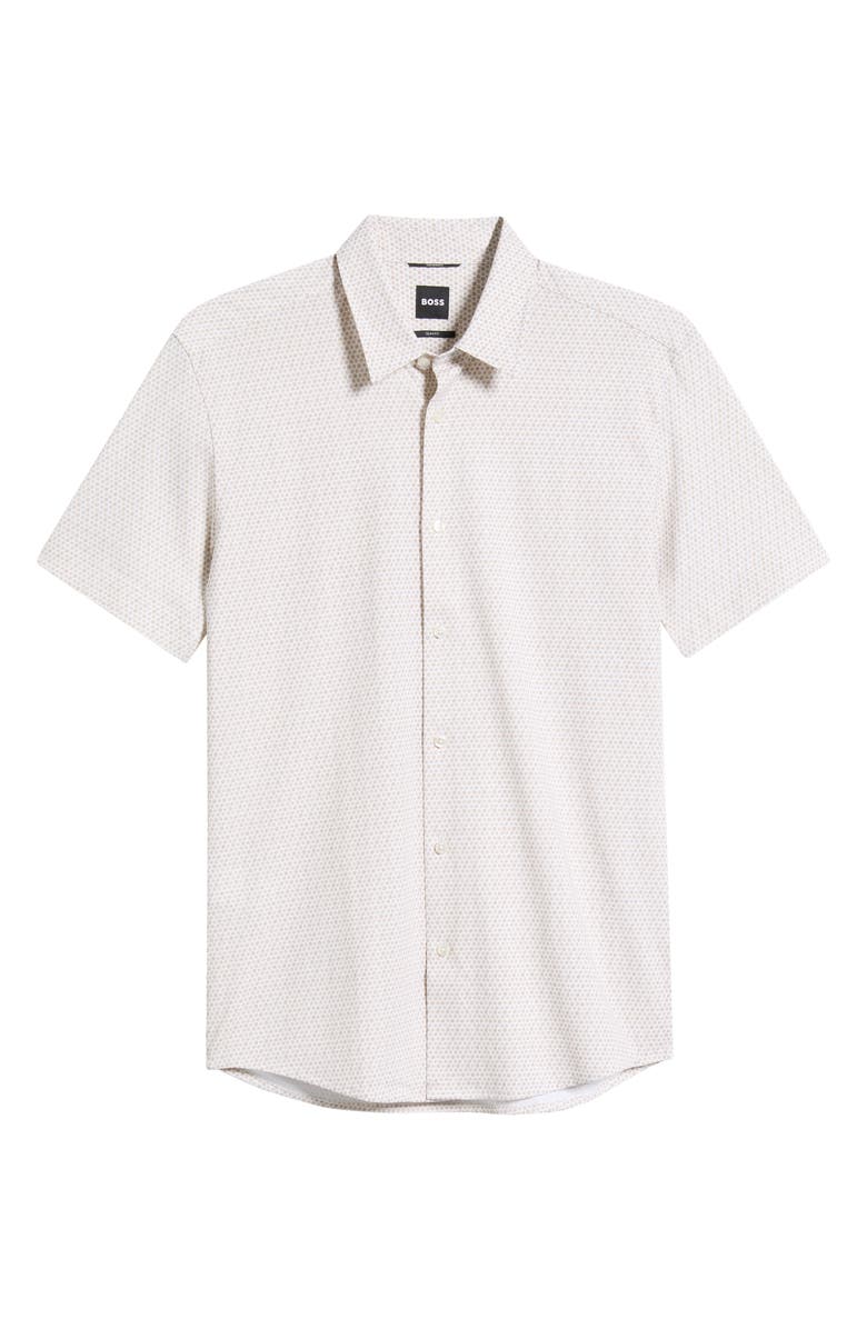 BOSS Roan Print Button-Up Cotton Blend Shirt, Main, color, Open Beige