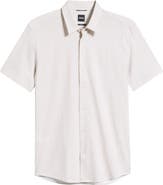 BOSS Roan Print Button-Up Cotton Blend Shirt