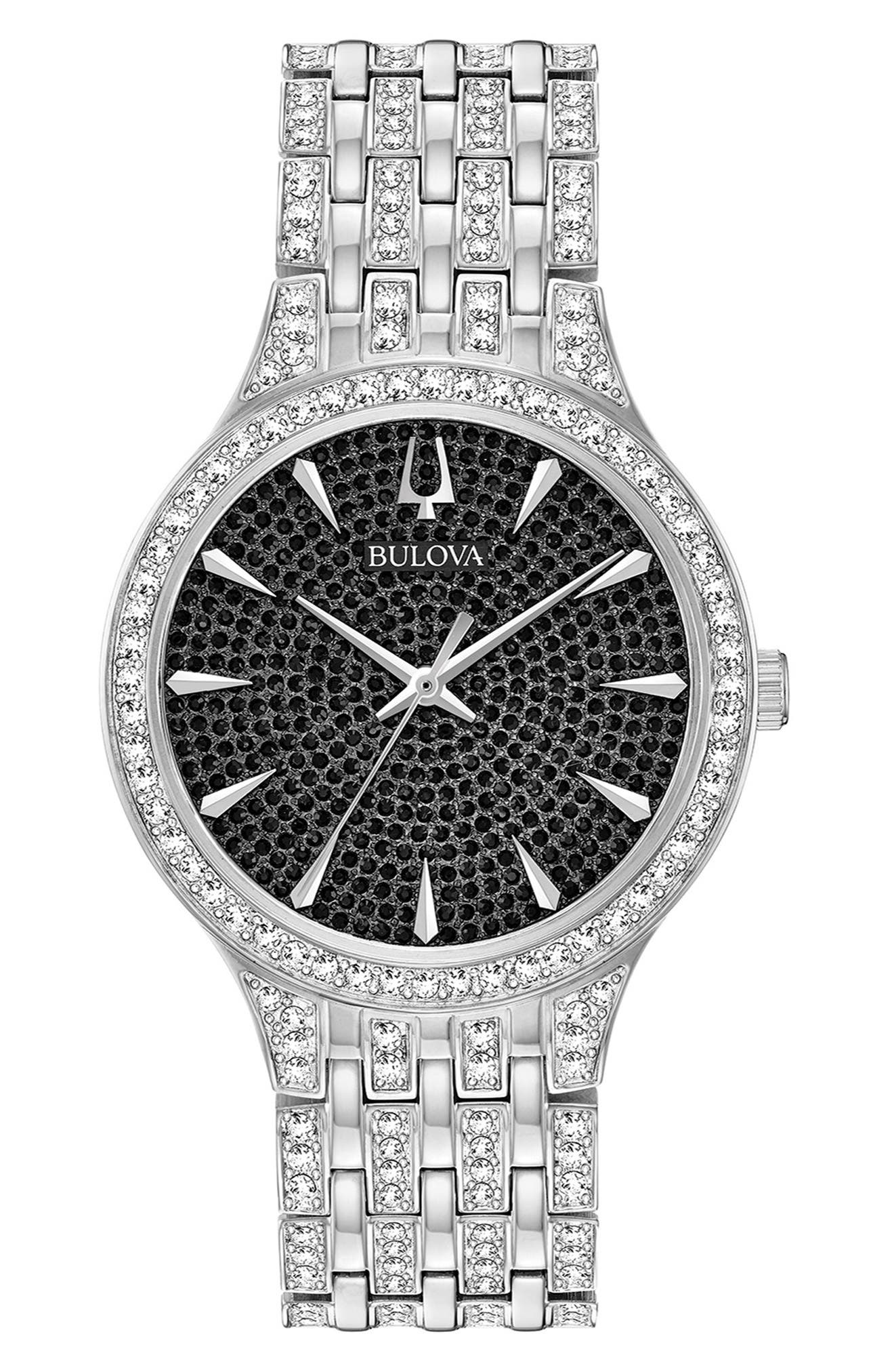 BULOVA Swarovski Crystal Pavé Three-Hand Quartz Bracelet Watch, 40mm
