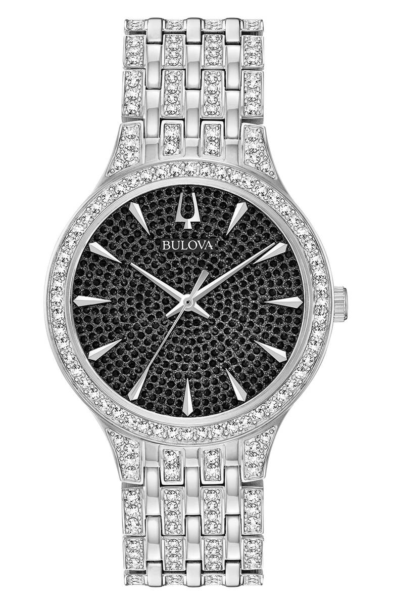 BULOVA Swarovski Crystal Pavé Three-Hand Quartz Bracelet Watch, 40mm, Main, color, 
