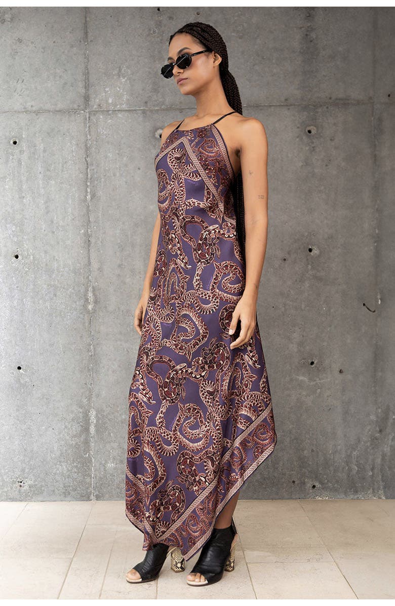 Monzlapur Silk Snake Scarf Maxi Dress, Alternate, color, Vino X Purple