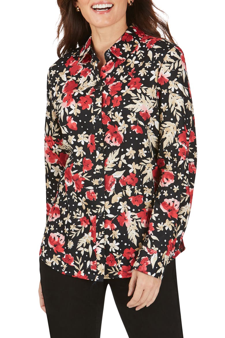 Ava Festive Floral Wrinkle-Free Shirt, Main, color, MULTI