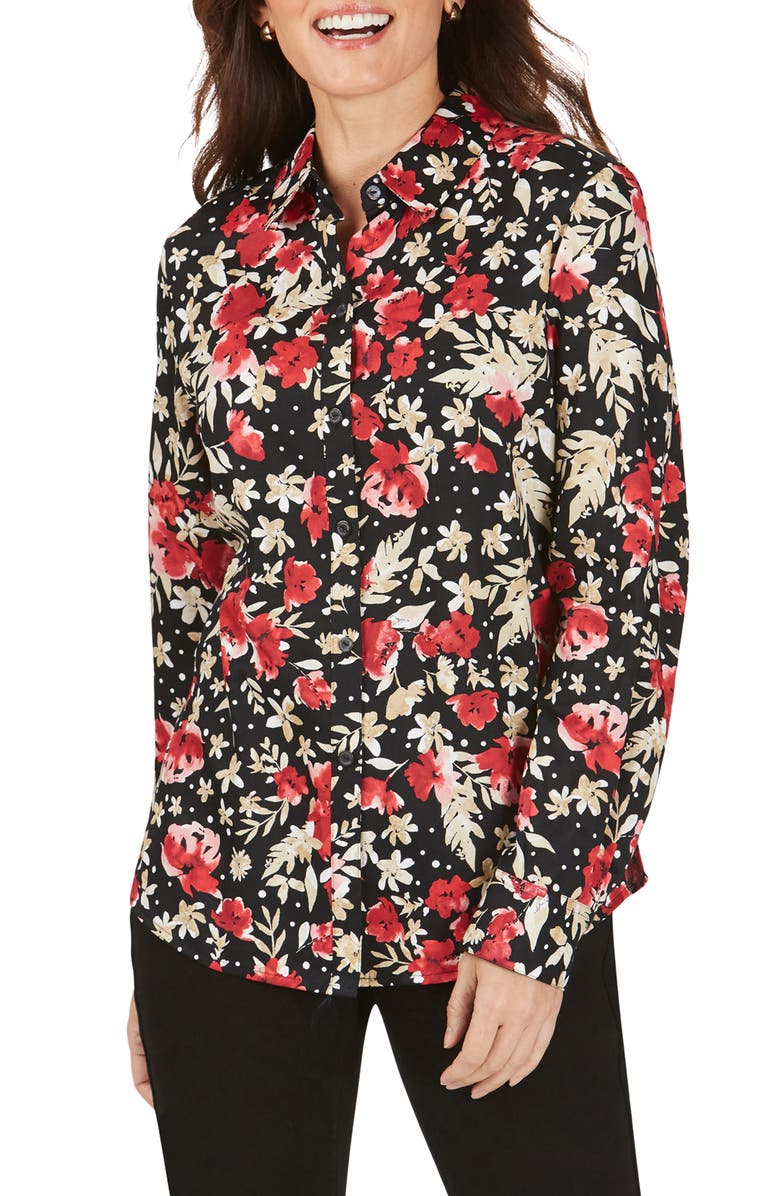 Foxcroft Ava Festive Floral Wrinkle-Free Shirt, Main, color, 