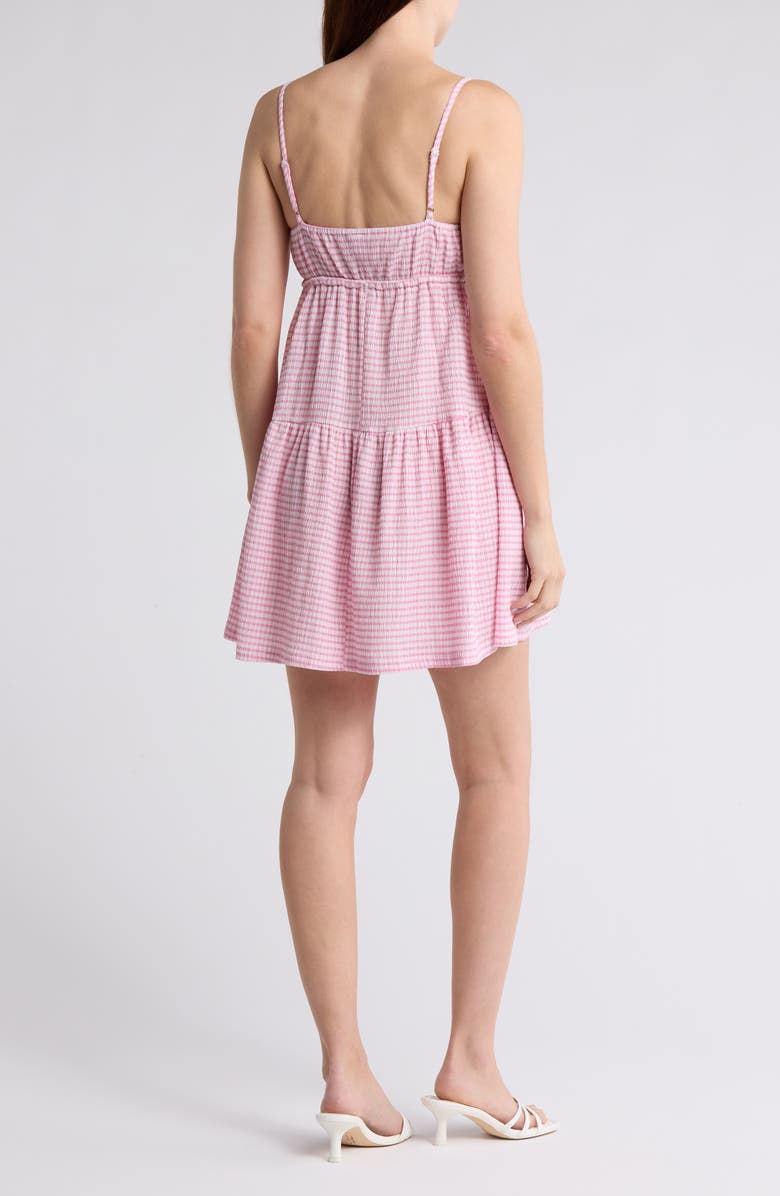 BP. Stripe Tie Front Babydoll Sundress, Alternate, color, Pink Moonlite- White Gingham