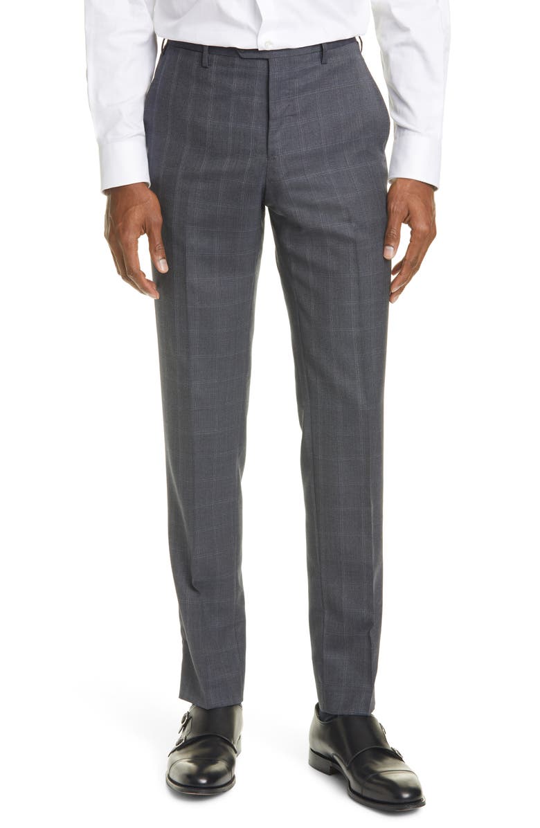 Giorgio Armani Trim Fit Grey Windowpane Wool & Silk Suit, Alternate, color, 