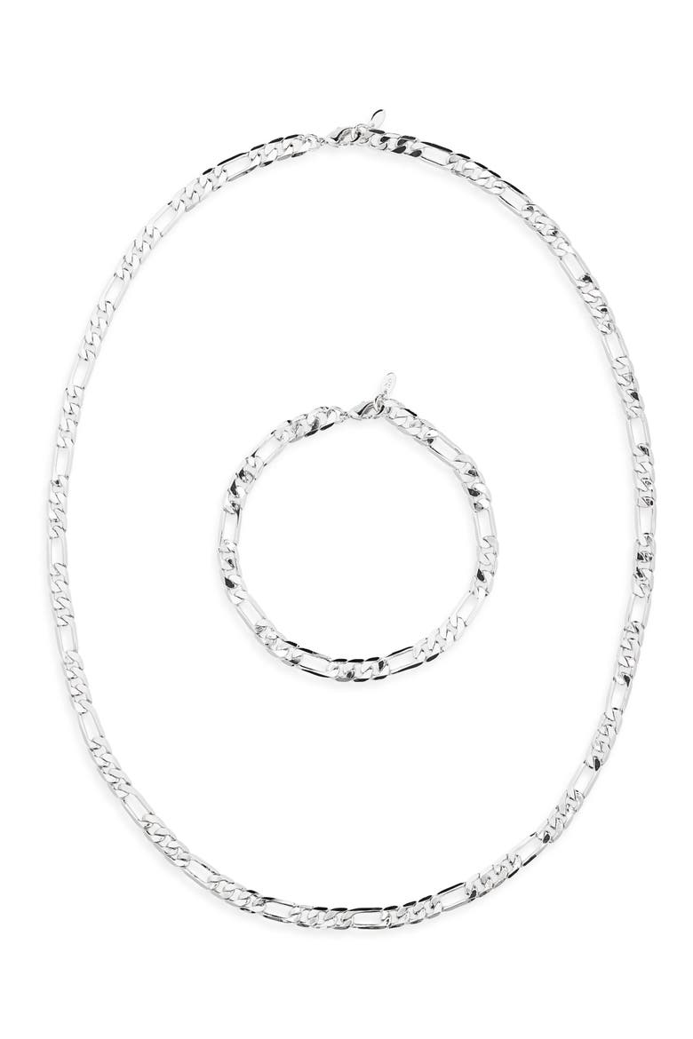 Men's Figaro Chain Necklace & Bracelet Set, Alternate, color, SILVER