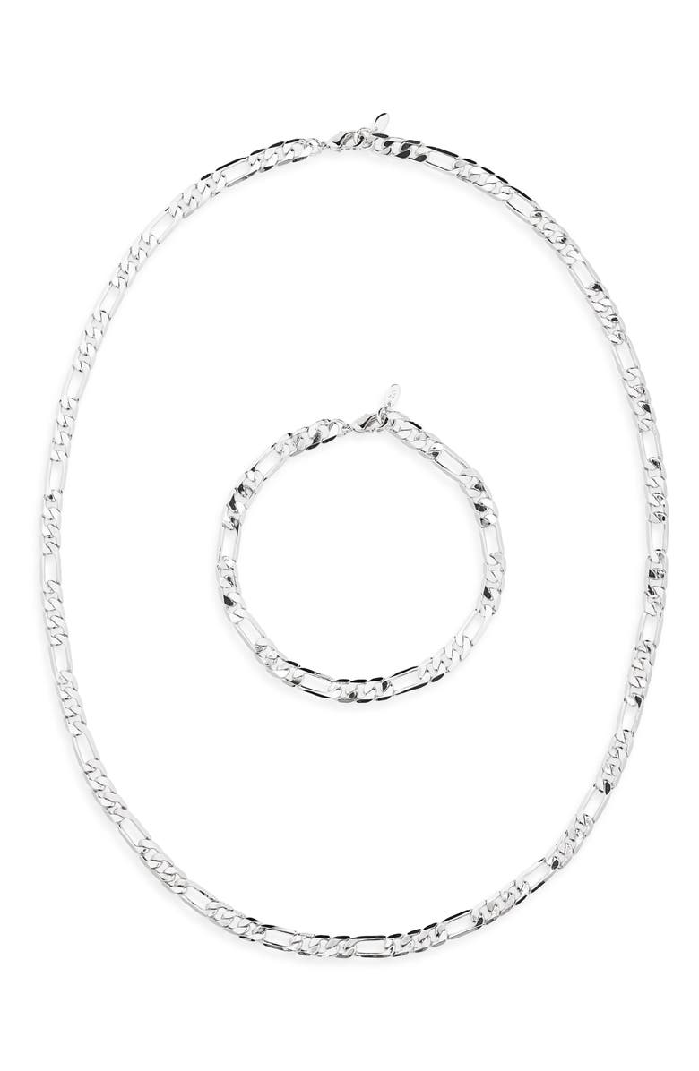 Argento Vivo Sterling Silver Men's Figaro Chain Necklace & Bracelet Set, Alternate, color, Silver