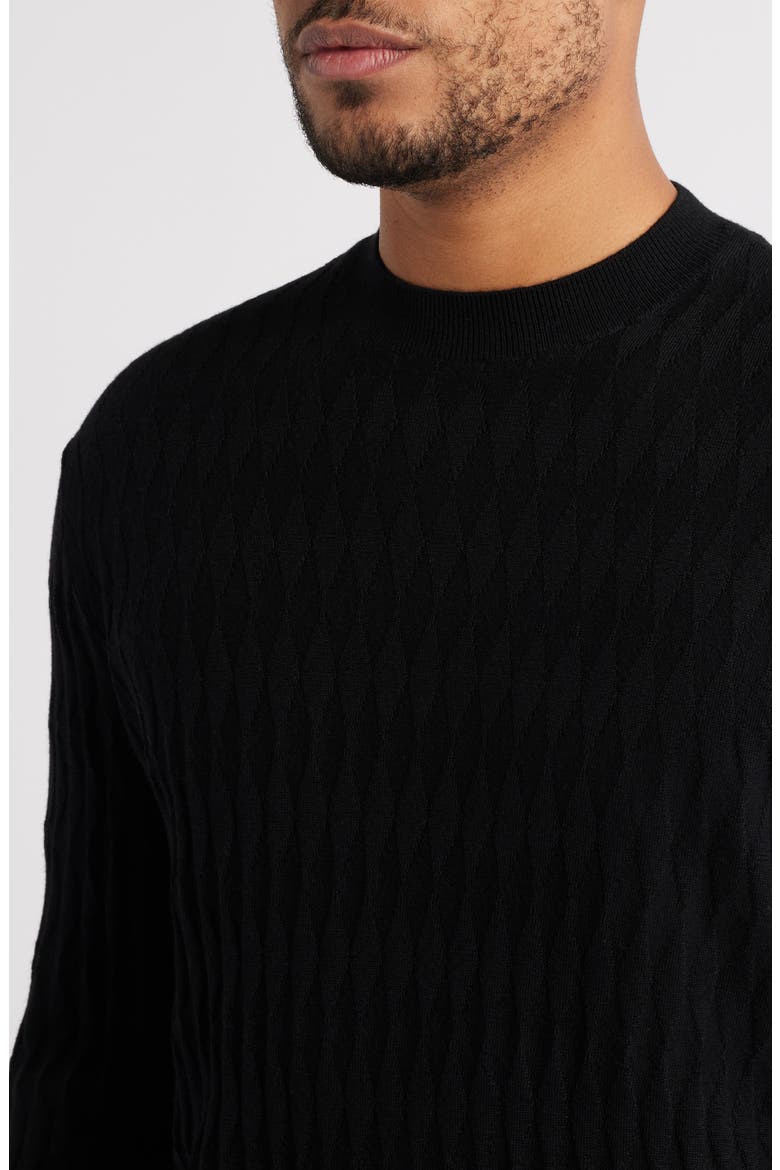 Tonal Diamond Wool Sweater, Alternate, color, SOLID BLACK
