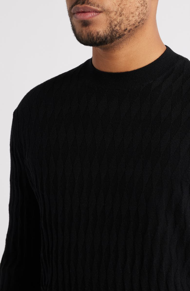 Emporio Armani Tonal Diamond Wool Sweater, Alternate, color, Solid Black