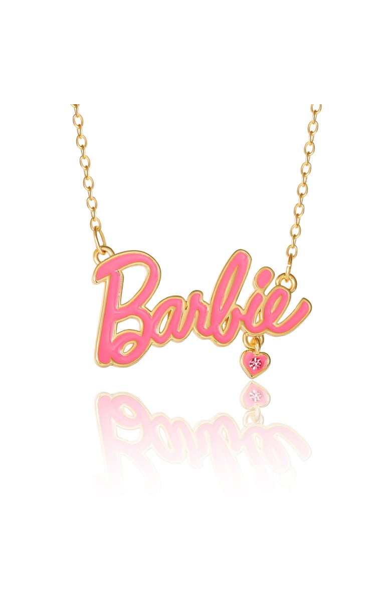 Barbie 18k Yellow Gold Flash-Plated Necklace, 16"+2", Main, color, Pink, Gold-Tone