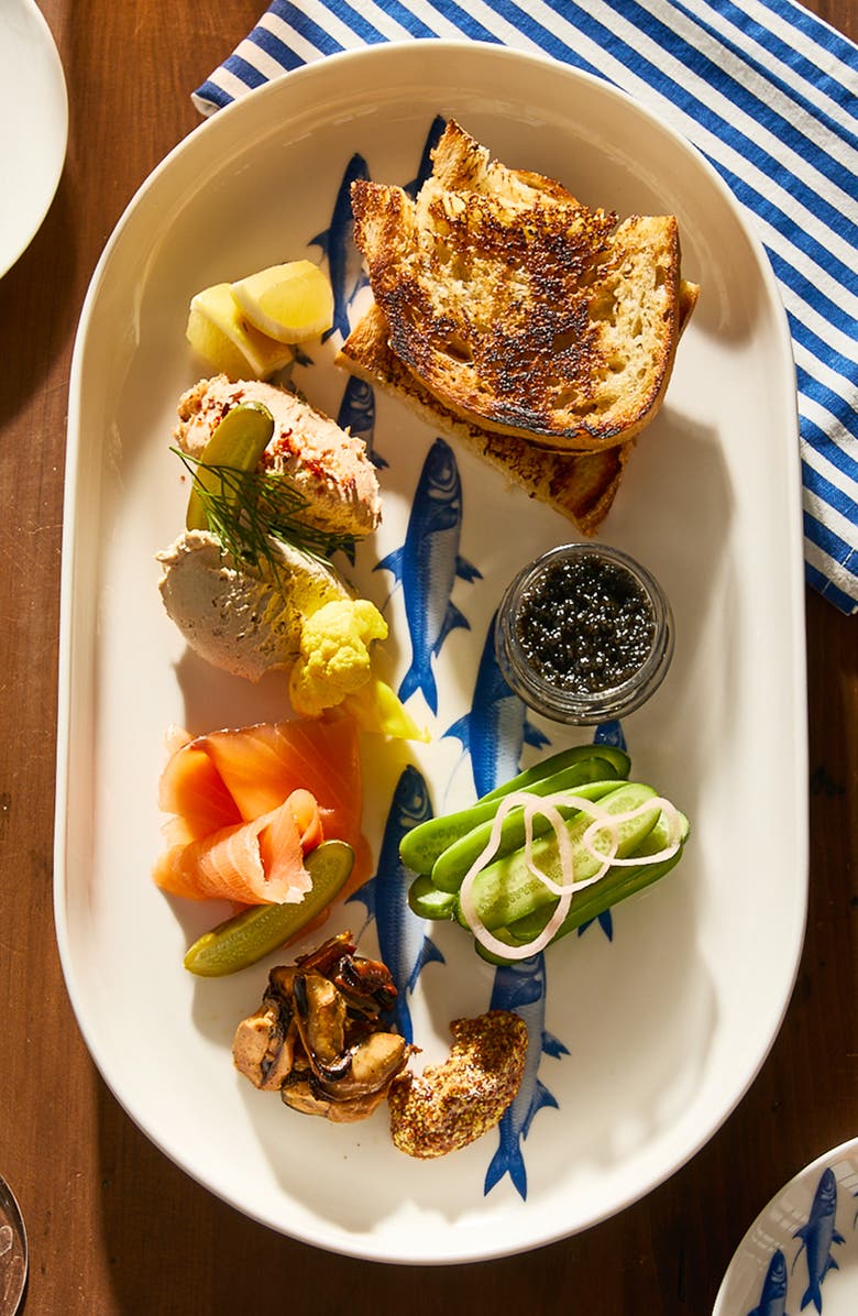 Caskata School of Fish Large Coupe Oval Platter - Porcelain, Alternate, color, Blue