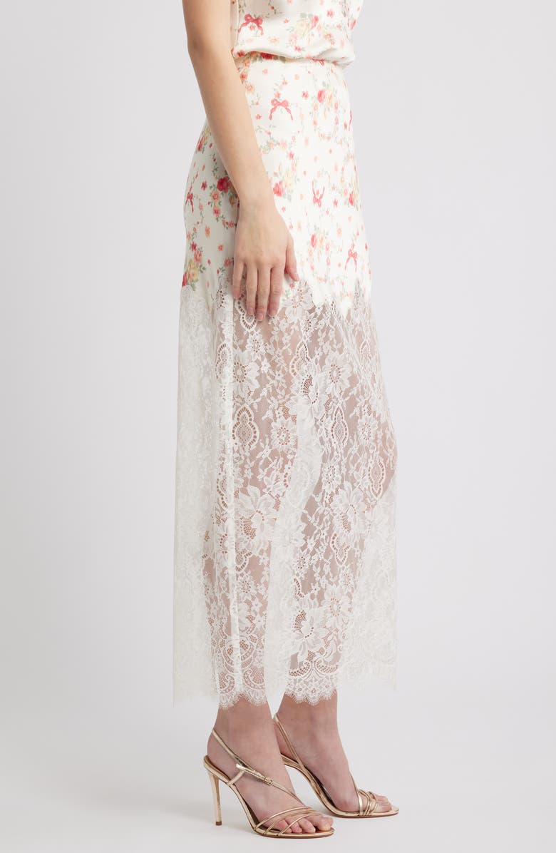 LoveShackFancy Ilene Floral Print Lace Maxi Skirt, Alternate, color, Ecru Gardenia