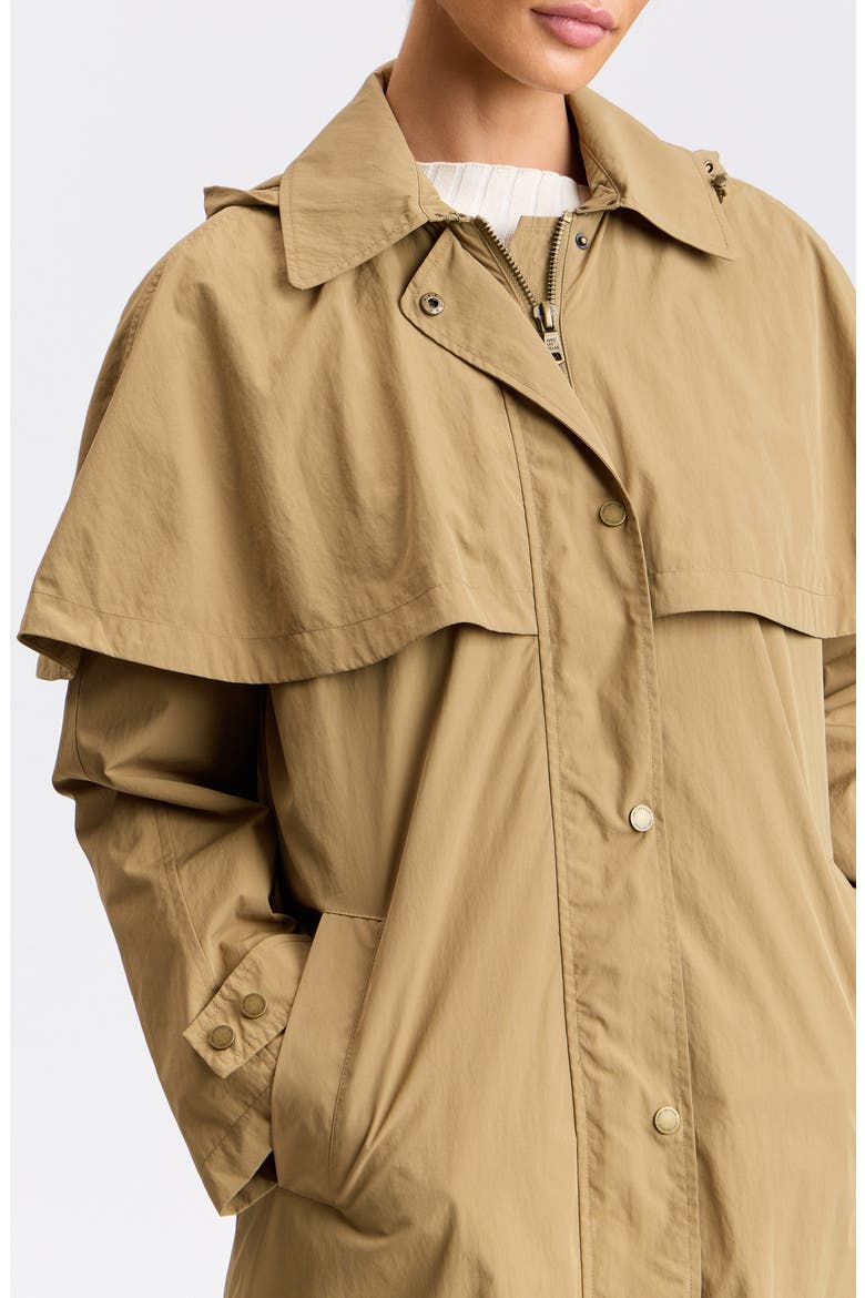 Detachable Cape Water Resistant Raincoat, Alternate, color, WHEAT