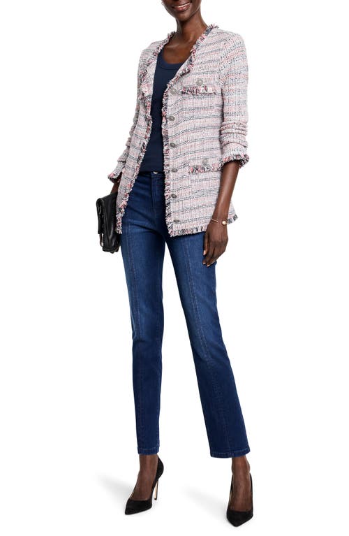 Nic + Zoe Nic & Zoe Femme Plaid Fringe Mix Knit Jacket In Pink Multi