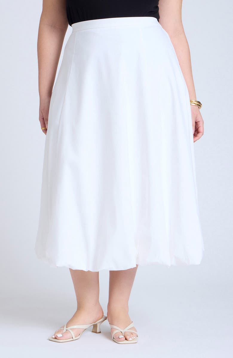 ELOQUII Poplin Bubble Hem Midi Skirt, Main, color,
