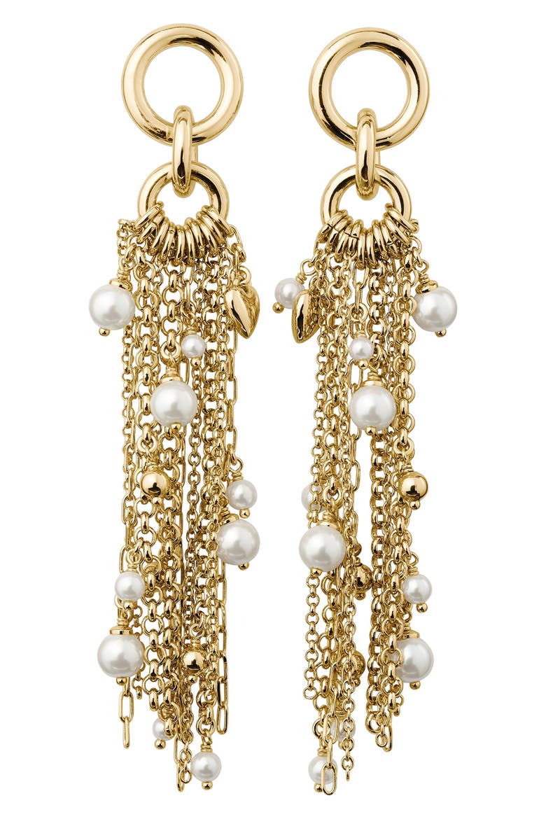 chain reaction faux pearl tassel drop earrings, Main, color, CREAM.