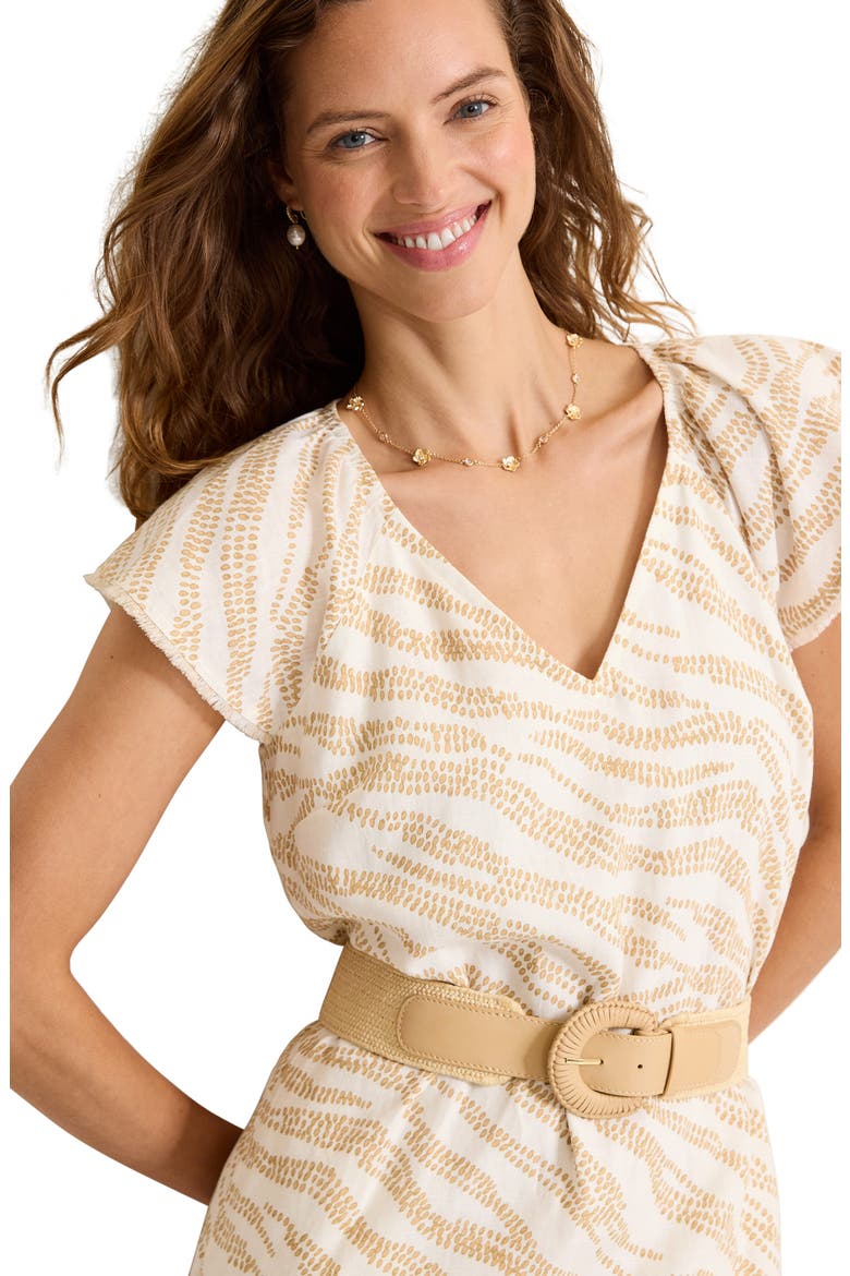 Zebra Bay Fray Flutter Sleeve Linen Dress, Alternate, color, GOLDEN HONEY