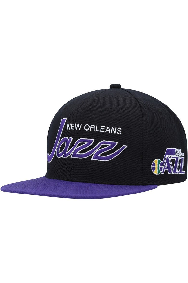 Men's Mitchell & Ness Black Utah Jazz Hardwood Classics MVP Team Script 2.0 Snapback Hat, Main, color, Black