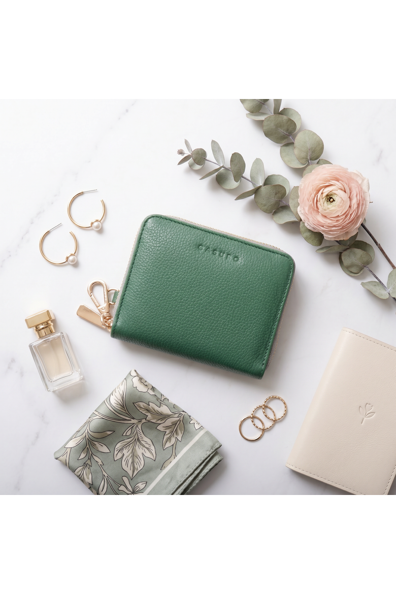 Small Zipper Wallet with Detachable Key Ring, Alternate, color, Green