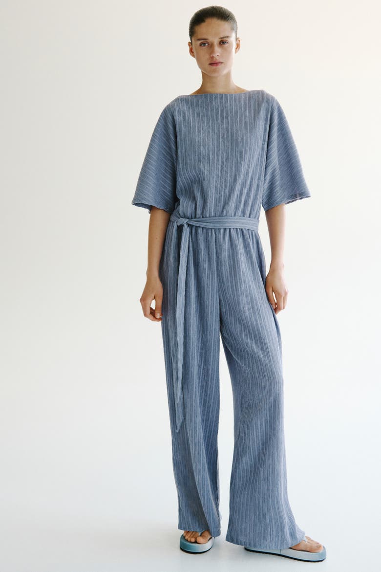Textured Jersey Jumpsuit, Main, color, Dusty blue