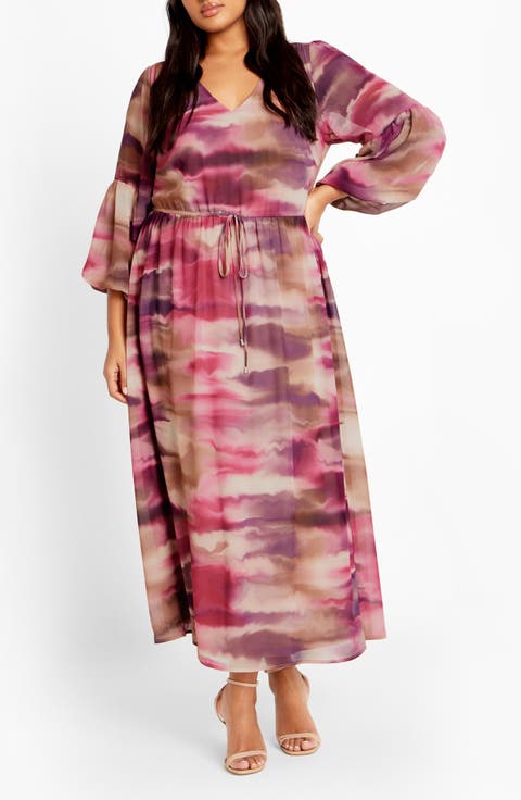 Romance Printed Long Sleeve Maxi Dress (Plus)