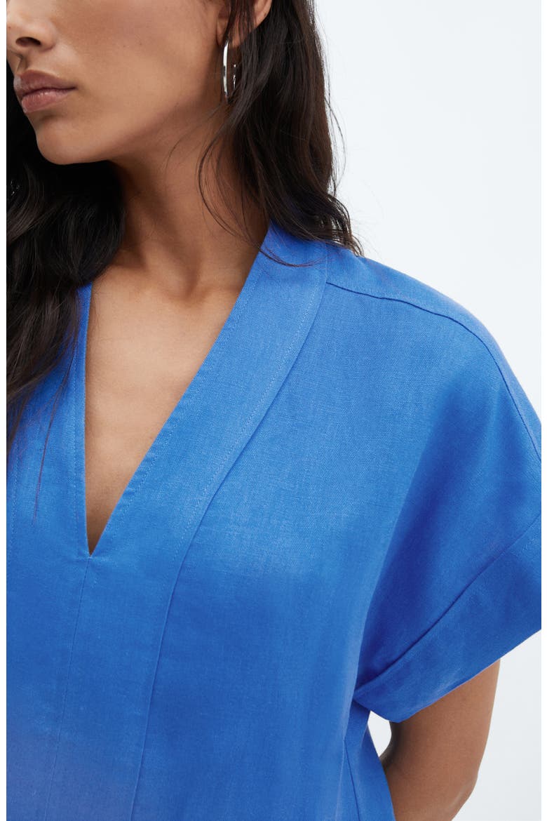 Short Sleeve Linen Shirtdress, Alternate, color, BLUE
