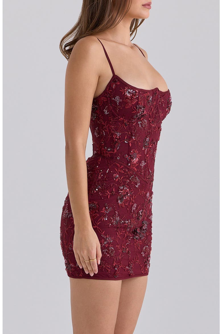 Beaded Embellished Minidress, Alternate, color, CABERNET