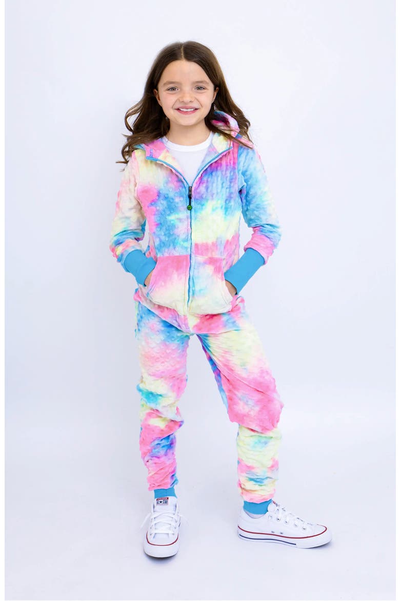 Minky Bubble Zip Fleece Romper, Main, color, Cotton Candy Tie Dye