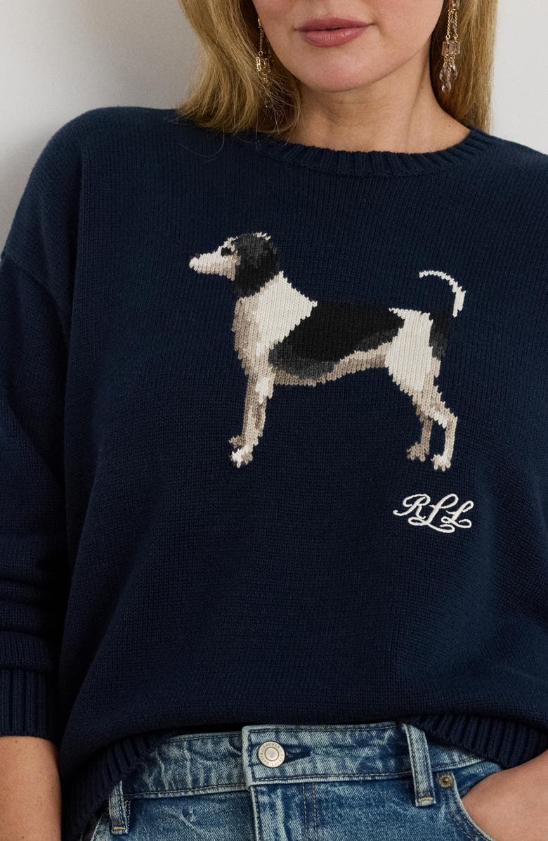 Lauren Ralph Lauren Intarsia Beagle Cotton Sweater, Alternate, color, Lauren Navy
