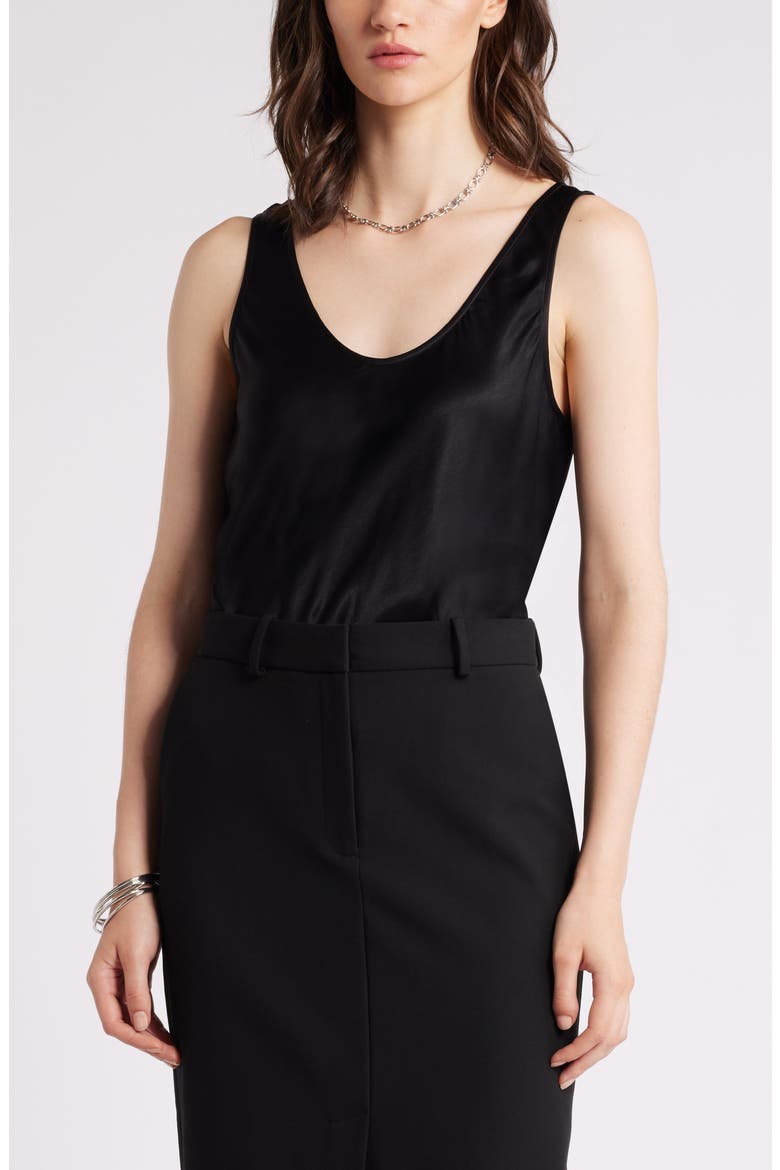 Satin Scoop Neck Tank, Main, color, BLACK