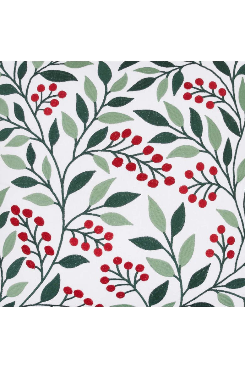 Embroidered Holly Berry Vines Foliage Fringed Christmas Throw Pillow 18" x 18", Alternate, color, Green