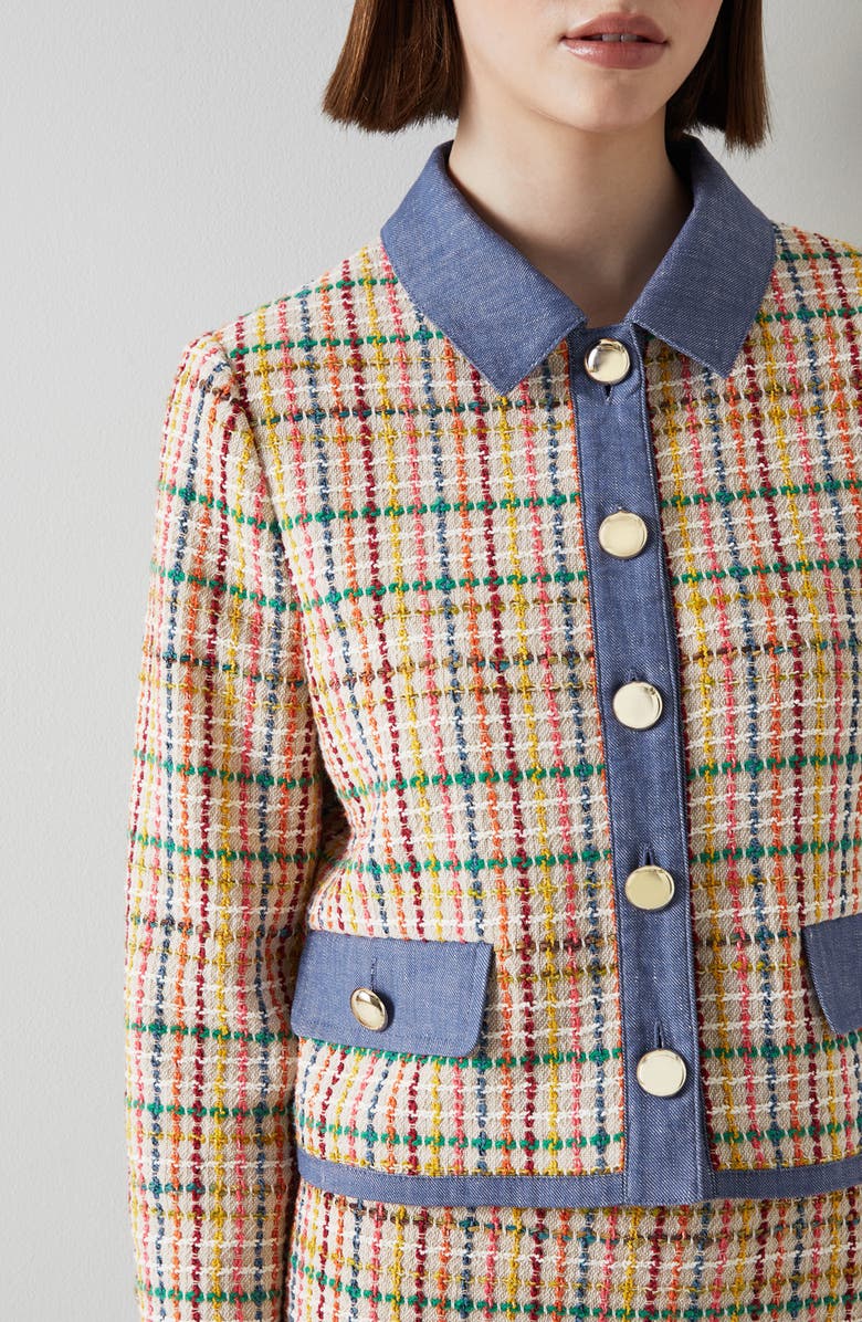 LK Bennett Marguerit Crop Jacket, Alternate, color, Blue/ Multi