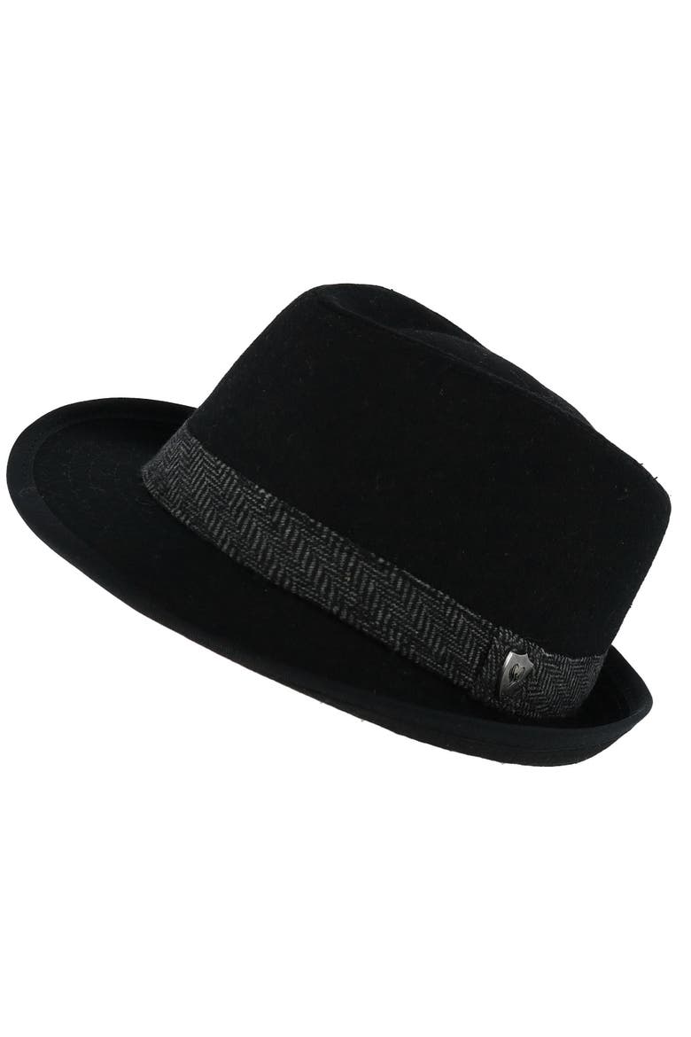 Men's Wool Blend All Season Fedora Hat with Herringbone Band, Alternate, color, Black