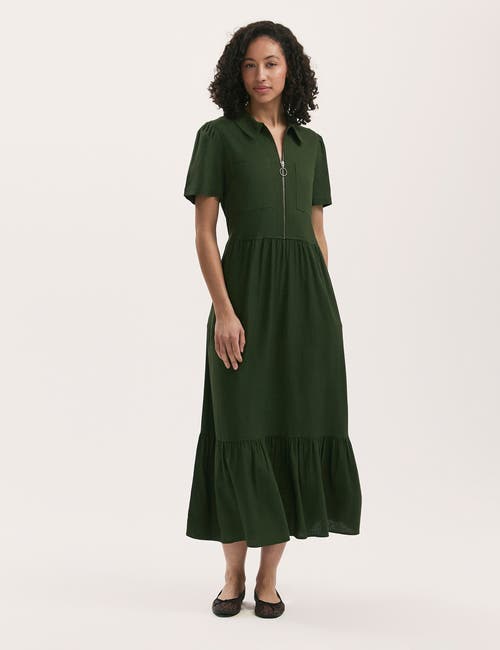Finery London Tania Linen Blend Midi Shirt Dress In Brown