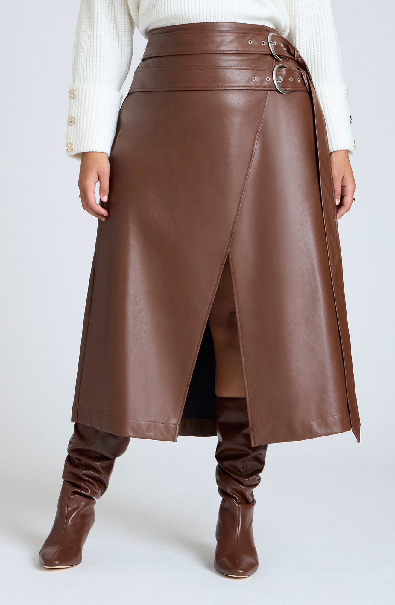 plus size long leather skirt