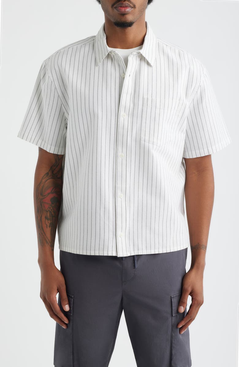 BP. Boxy Crop Oxford Button-Up Shirt, Main, color, White Dual Stripe